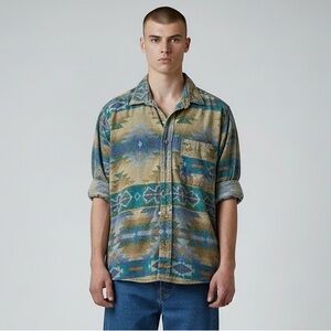 Vintage Men’s Multicolor Southwest Patterned Cotton Button Down Shirt